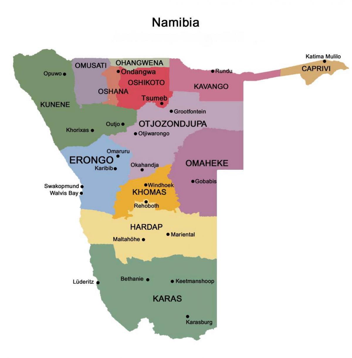 Kart Namibiya regionlarla